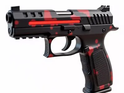 Tactical Red Camo Pistol 3D Model Black Ops Sidearm Low-poly 3D model