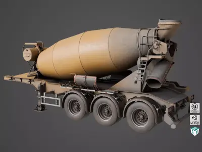 Cement Mixer Dusty Yellow Rigged All PBR Unity UE Textures Low-poly 3D model