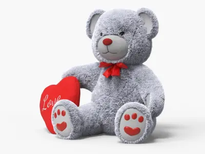Teddy Bears with Heart Fur Collection 3D model