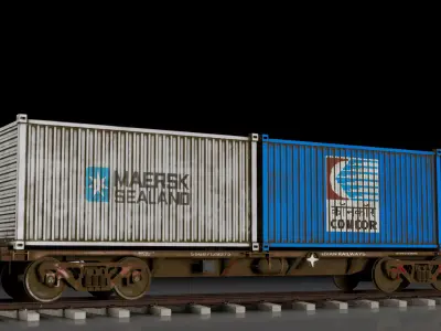 Indian Railways BLC Container Flat Wagon Low-poly 3D model