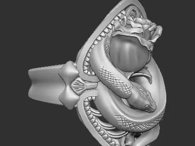 antique rose ring with 3d snake 3d printable model STL 3D print model