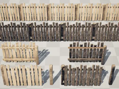 Rustic Old Wooden Fence dirty fencing Low-poly 3D model