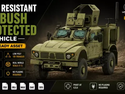 Mine Resistant Ambush Protected Vehicle Military Army Game Ready Low-poly 3D model