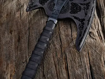 Viking Battle Axe Low-poly 3D model 4