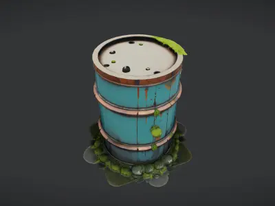 rusty industrial barrel with moss 3D model