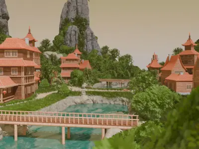 Mountain River Village 3D model purchase