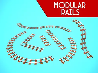 MODULAR RAILS CARTOON STYLIZED Low-poly 3D model
