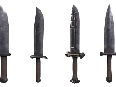 Modular Melee Knives Low Poly Procedural Weapon Parts Pack Low-poly 3D model