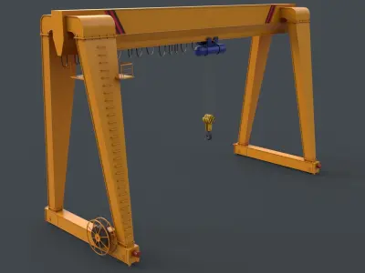 PBR Single Girder Gantry Crane V2 - Yellow Dark Low-poly 3D model