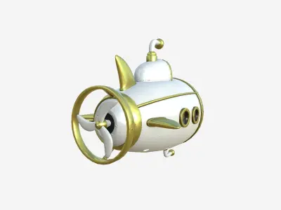 Submarine Cartoon A06 White Gold - Sub Watercraft Vehicle Low-poly 3D model