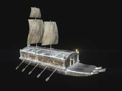 Korean Turtle Ship - Medieval Warship 03 - Snow Low-poly 3D model