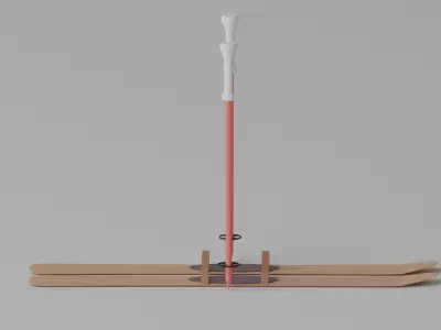 Cartoon Alpine Skis and Ski Poles 3D model