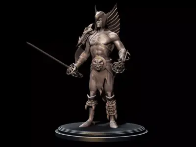 Warlord bronze statue of man holding sword 3D model