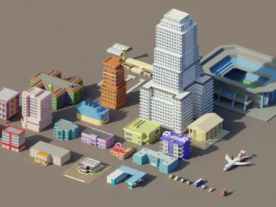 City Pack Low Poly Low-poly 3D model