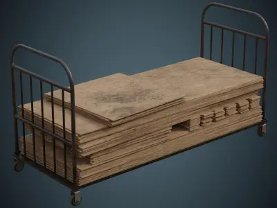 Transport Trolley And Wooden Sheets 1B Low-poly 3D model