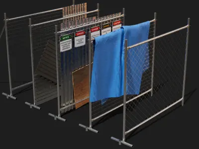Simple modular pop up wire fence for construction building sites 3D model