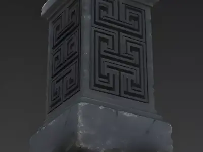 Realistic Ancient Dark Stone Carved Pedestal 3D Model Low-poly 3D model