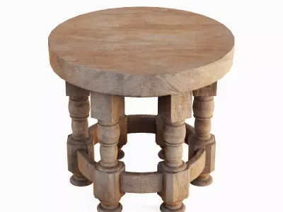 Wooden Round Table 03 3D model