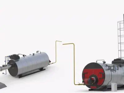 Horizontal Steam Boiler with Chimney Stack 3D model