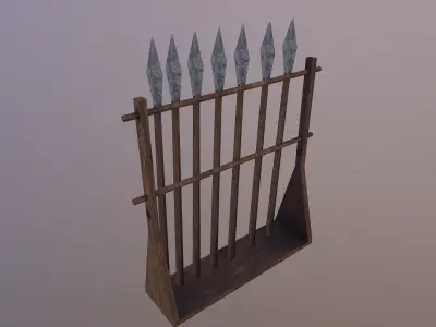 Low Poly Spears wooden rack with six arrows Free low-poly 3D model