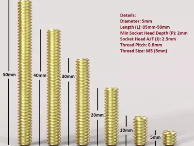 M5 x 10mm Flat Point Set  Grub Screws 3D print model