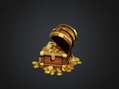 3D Model of an Open Treasure Chest Filled with Gold Coins 3D model