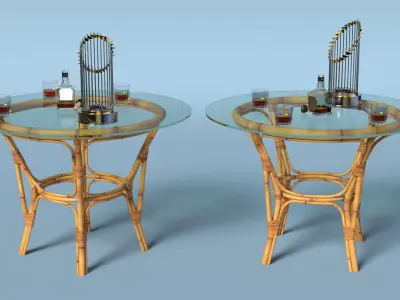 Baseball World Series Trophy with Whiskey Set on Glass Table 3D model