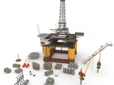 Oil Rig Platform - Pack  Low-poly 3D model