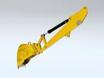 Rigged Hydraulic Excavator or Digger Arm and Bucket or Claw Low-poly 3D model