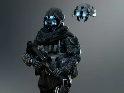 Sci Fi Cyber Soldier Low-poly 3D model