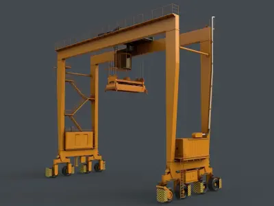 PBR Rubber Tyred Gantry Crane RTG V1 - Yellow Dark Low-poly 3D model
