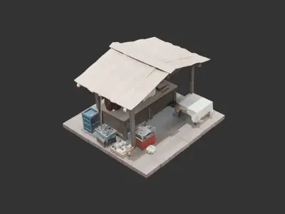 Fish Vendor Market Stall Low-poly 3D model