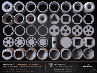 40 Hard Surface IMM Perforated Cylinders Low-poly 3D model