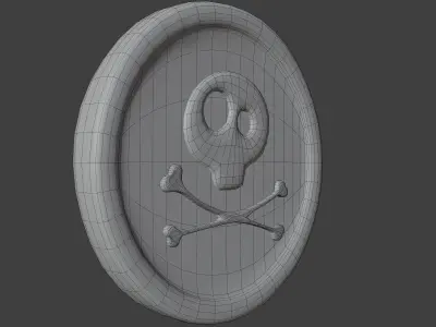 Golden Coin with Pirate Sign as Skull and Bones Low-poly 3D model