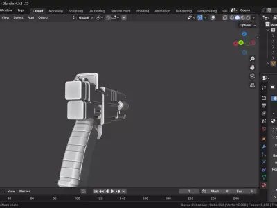 Double Barrel handgun Low-poly 3D model