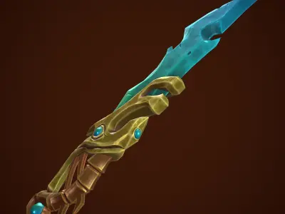 Gold-Krystall Stylize Sword Low-poly 3D model