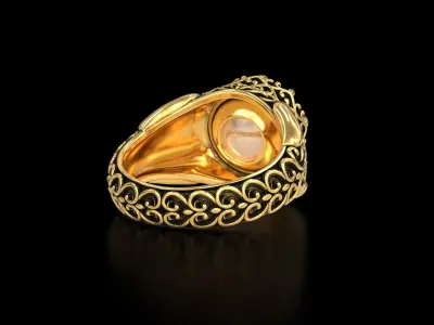 Antique Floral Carving Signet Pearl Ring 3D print model