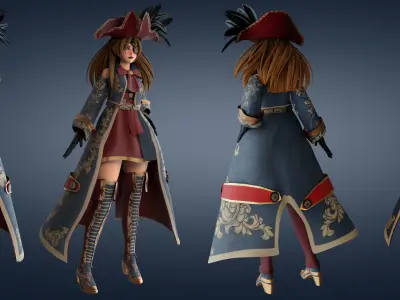 Pirate Captain Rigged  Low-poly 3D model