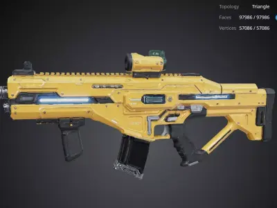 Futuristic Yellow Gun 3D model 2