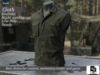 Military Sleeveless Combat Shirt Olive - Game Ready Low-poly 3D model