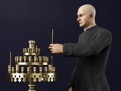 Priest with Church Candlestick Stand 3D model