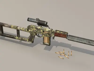 Sniper assault rifle with scope Low-poly 3D model