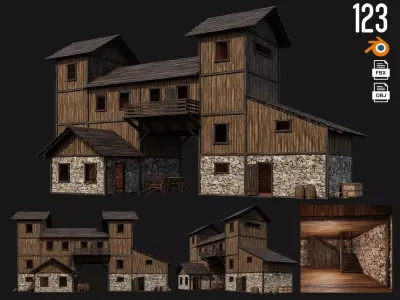 Old Wooden House Building 4K Textures GameReady 123 Low-poly 3D model