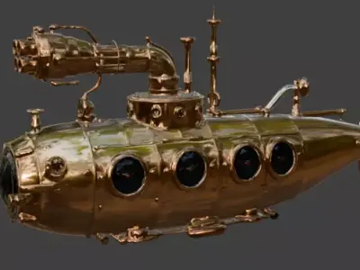 Steampunk Reconnaissance Submarine 3D Model Low-poly 3D model