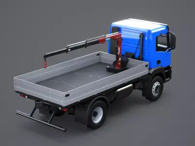 Realistic Flatbed Truck with Loader Crane 3D model