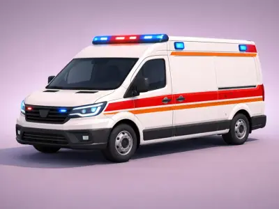 Low Poly Generic Ambulance Vehicle Model PBR Texture Low-poly 3D model