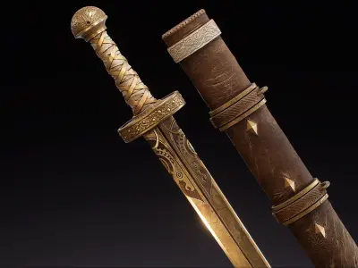 Viking style two-handed sword Hofand sword PBR Material model 3D model