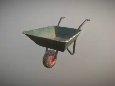 Low Poly Wheel Barrow Green Dirty Low-poly 3D model