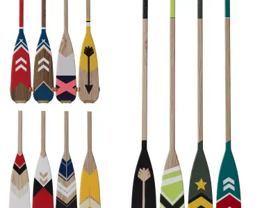 Decorative painted oars set Part three 3D model