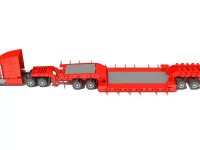 Semi Truck with Lowboy Trailer 3D model 7